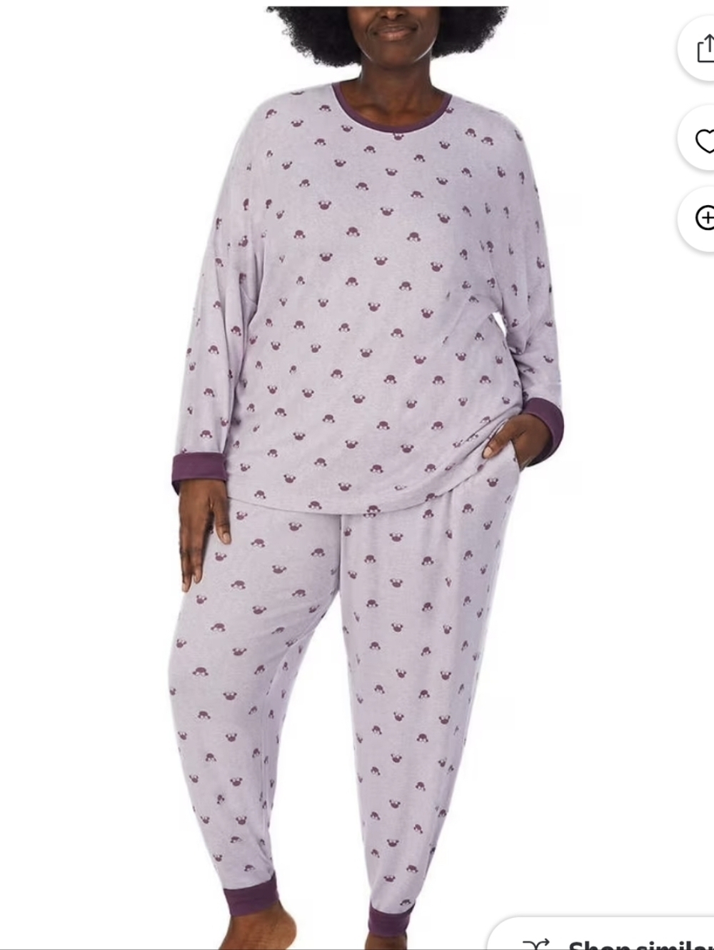 Disney, Minnie Mouse,Women's Lavender Printed Pajama Set with Plum Trim, Size 2x - Picture 1 of 3